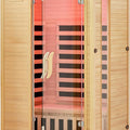 2024 Upgrade 1 to 2 Person Sauna, 6 Heating Plate Infrared Physical Therapy Wooden Dry Steam Sauna, Low EMF, MP3 Auxiliary Connection, Dual Controls inside and outside Fits, Home Spa Day Use
