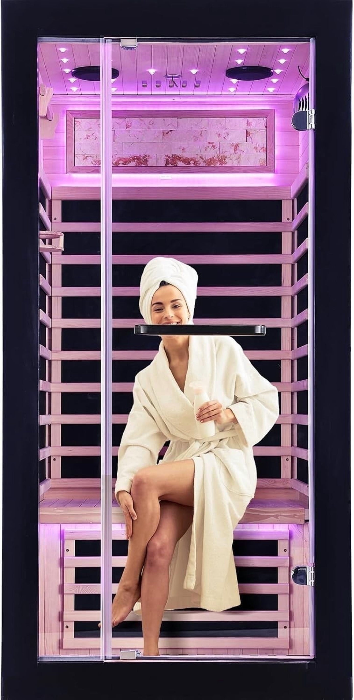 HOSUANA 1-Person 1450W Far Infrared Sauna, Canadian Hemlock Wood Indoor Steam Room with 7 Heaters, 35.5" X 35.5" X 70.9"
