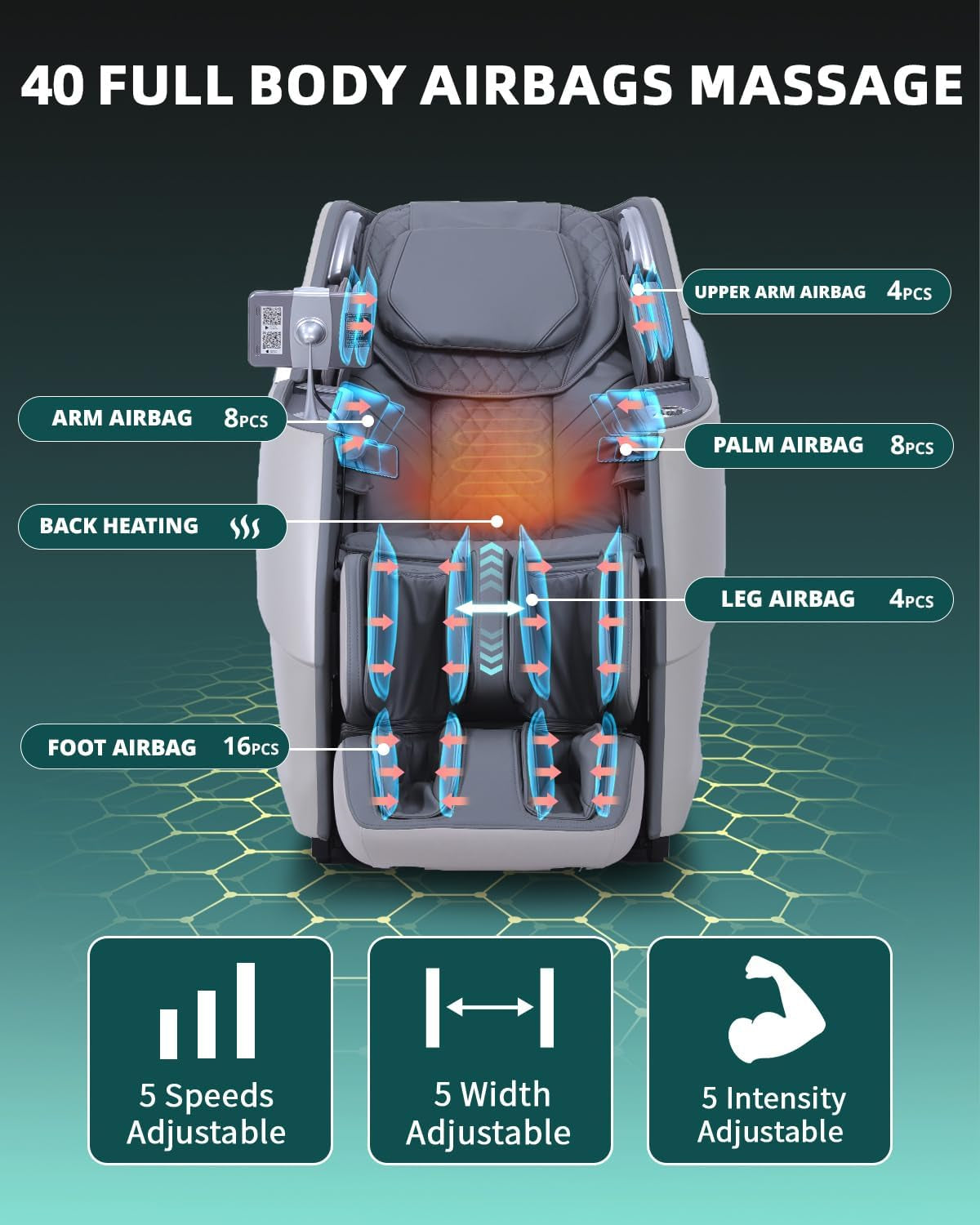 Massage Chair 4D Full Body Zero Gravity 55" Long Sl-Track,Grey | 20 Auto Modes,40 Airbags,Back Heat,Body Scan,Calf & Foot Roller,Hd Touchscreen,App Control,Bluetooth Speaker for Home Office