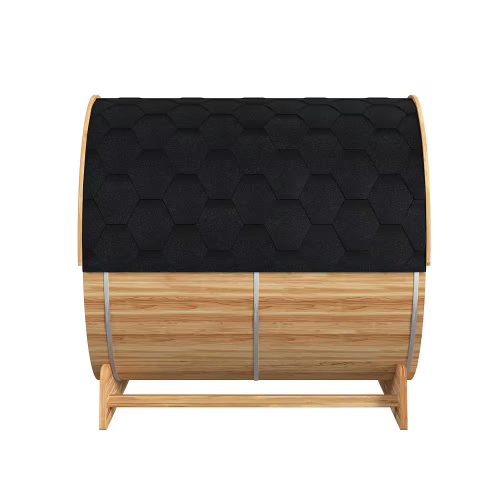 4-Person Electric Heater Outdoor Cedar Barrel Steam Sauna Front Porch Canopy - ETL Certified