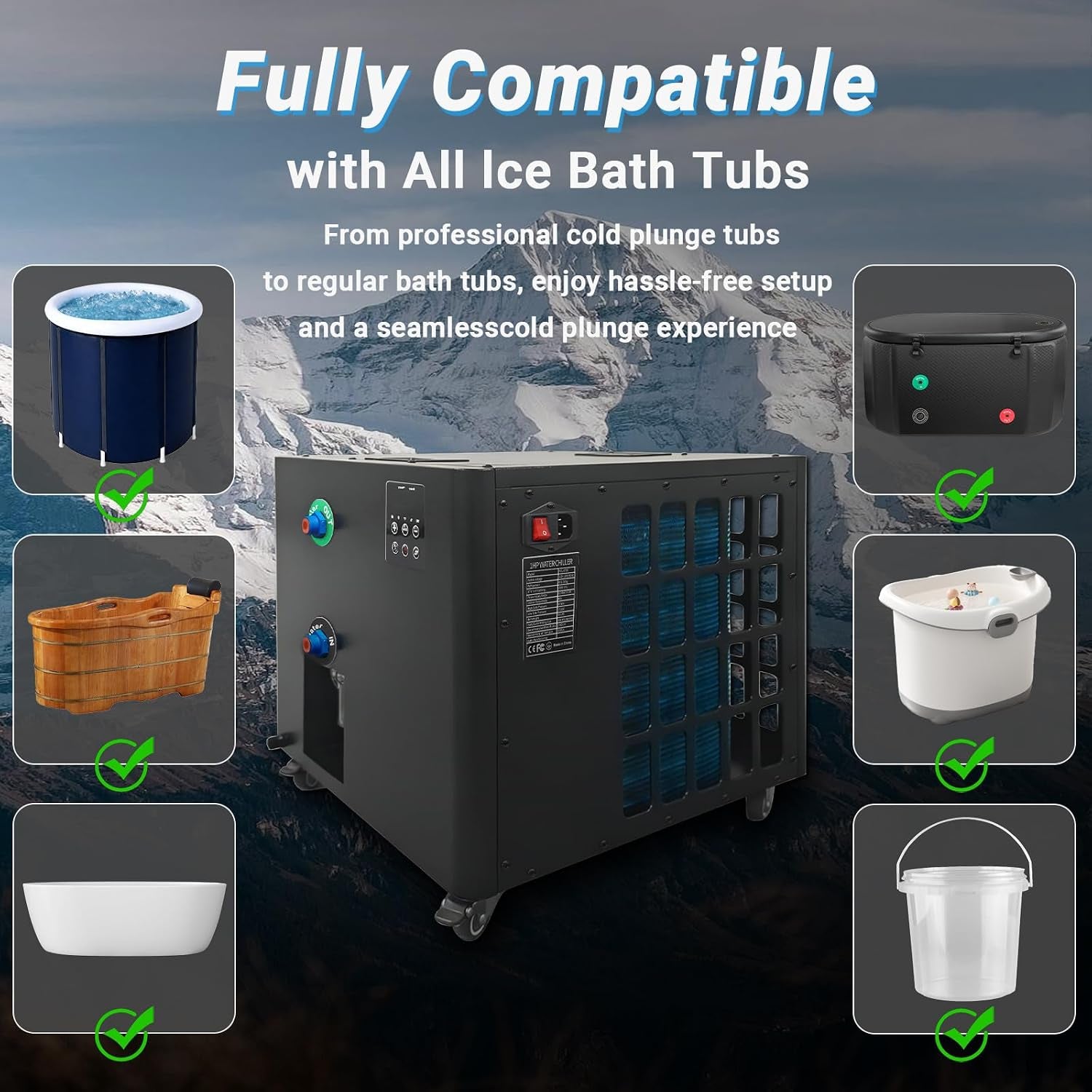 Ice Bath Water Chiller for Cold Plunge Tubs, 1HP Upgraded Cold Plunge Chiller & Hot Water Heater - 37.4° to 107.6°F- 110V Cooling Chiller Ideal for Ice Bath Cold Therapy Recovery