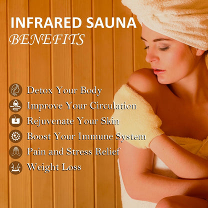 2024 Upgrade 1 to 2 Person Sauna, 6 Heating Plate Infrared Physical Therapy Wooden Dry Steam Sauna, Low EMF, MP3 Auxiliary Connection, Dual Controls inside and outside Fits, Home Spa Day Use