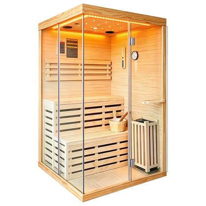 Traditional Steam Sauna,3000W 2-3 Person Indoor Sauna with LED Lights, Waterproof Speakers for Home,Living Room