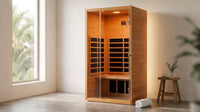 1 Person Extendable FAR Infrared Sauna for Home, Hemlock Wood Low EMF 6 Carbon Heaters Indoor Saunas with LED Lights, Bluetooth Speaker, Digital Control Panel, and Seating Bench — Lifestyle