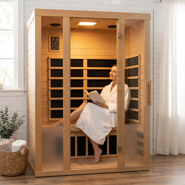 Infrared Sauna Built for Home Relaxation, Hemlock Wood, 6 Carbon Heaters, LED Lights, Bluetooth