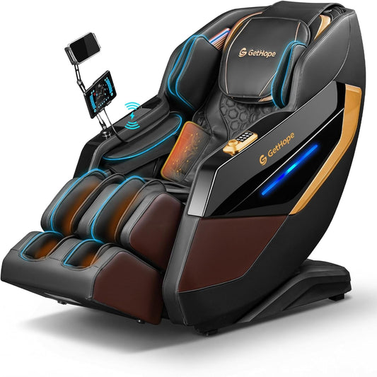 Massage Chair Full Body 4D Zero Gravity Massage Chair Recliner with 57.1" Sl-Track Shiatsu Massage Lumbar Heat 40 Airbags Foot Rollers AI Voice 7" Touchscreen Bluetooth