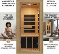 Home Sauna, 32.3"W X 27.2"D X 59"H Canadian Hemlock Wood Far Infrared, 1-Person Mini Home Sauna– 140°F Max, with Bluetooth, Digital Controller, Tempered Glass for Home Relaxation,Home Gym Gift