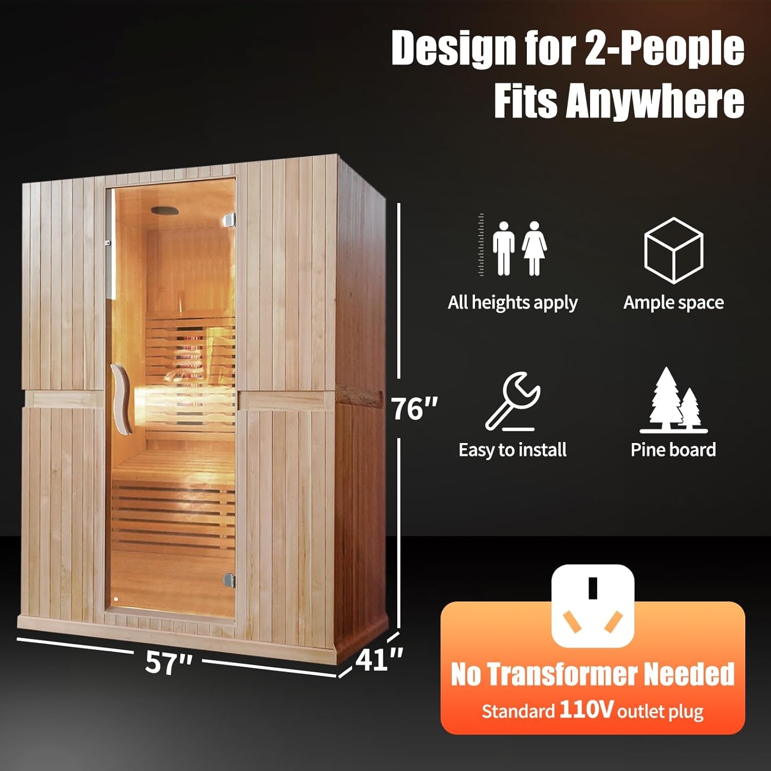 Infrared Home Sauna Room for 2 Persons Sauna Spa Room Hemlock Wood Infrared Sauna Cabin Dry Sauna with Full Spectrum Radiator, LED Light, Bluetooth, MP3, USB (2 Person Sauna Room)