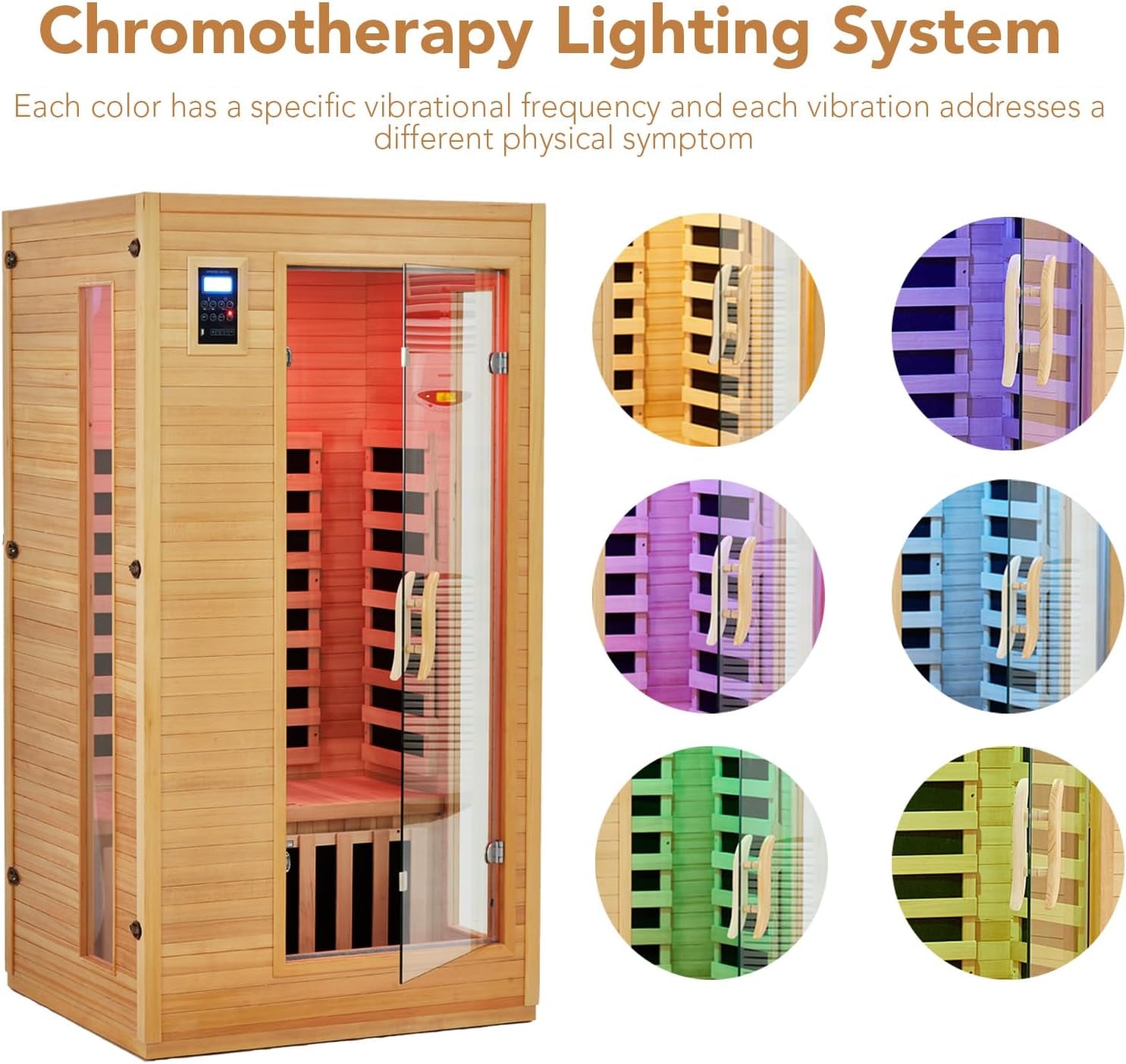 2024 Upgrade 1 to 2 Person Sauna, 6 Heating Plate Infrared Physical Therapy Wooden Dry Steam Sauna, Low EMF, MP3 Auxiliary Connection, Dual Controls inside and outside Fits, Home Spa Day Use