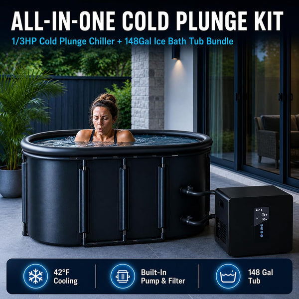 1/3HP Cold Plunge Chiller & 148 Gallon Ice Bath Tub | Pump & Filter Included | Cold Therapy & Recovery