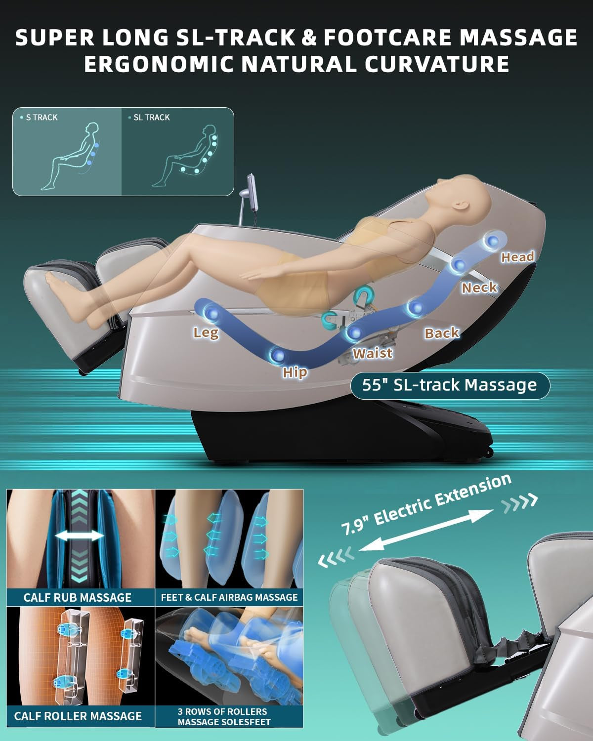 Massage Chair 4D Full Body Zero Gravity 55" Long Sl-Track,Grey | 20 Auto Modes,40 Airbags,Back Heat,Body Scan,Calf & Foot Roller,Hd Touchscreen,App Control,Bluetooth Speaker for Home Office