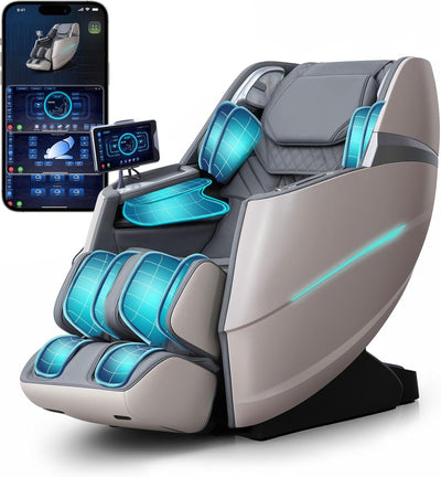 Massage Chair 4D Full Body Zero Gravity 55" Long Sl-Track,Grey | 20 Auto Modes,40 Airbags,Back Heat,Body Scan,Calf & Foot Roller,Hd Touchscreen,App Control,Bluetooth Speaker for Home Office