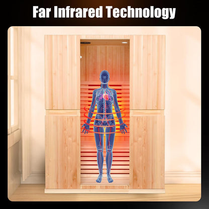 Infrared Home Sauna Room for 2 Persons Sauna Spa Room Hemlock Wood Infrared Sauna Cabin Dry Sauna with Full Spectrum Radiator, LED Light, Bluetooth, MP3, USB (2 Person Sauna Room)