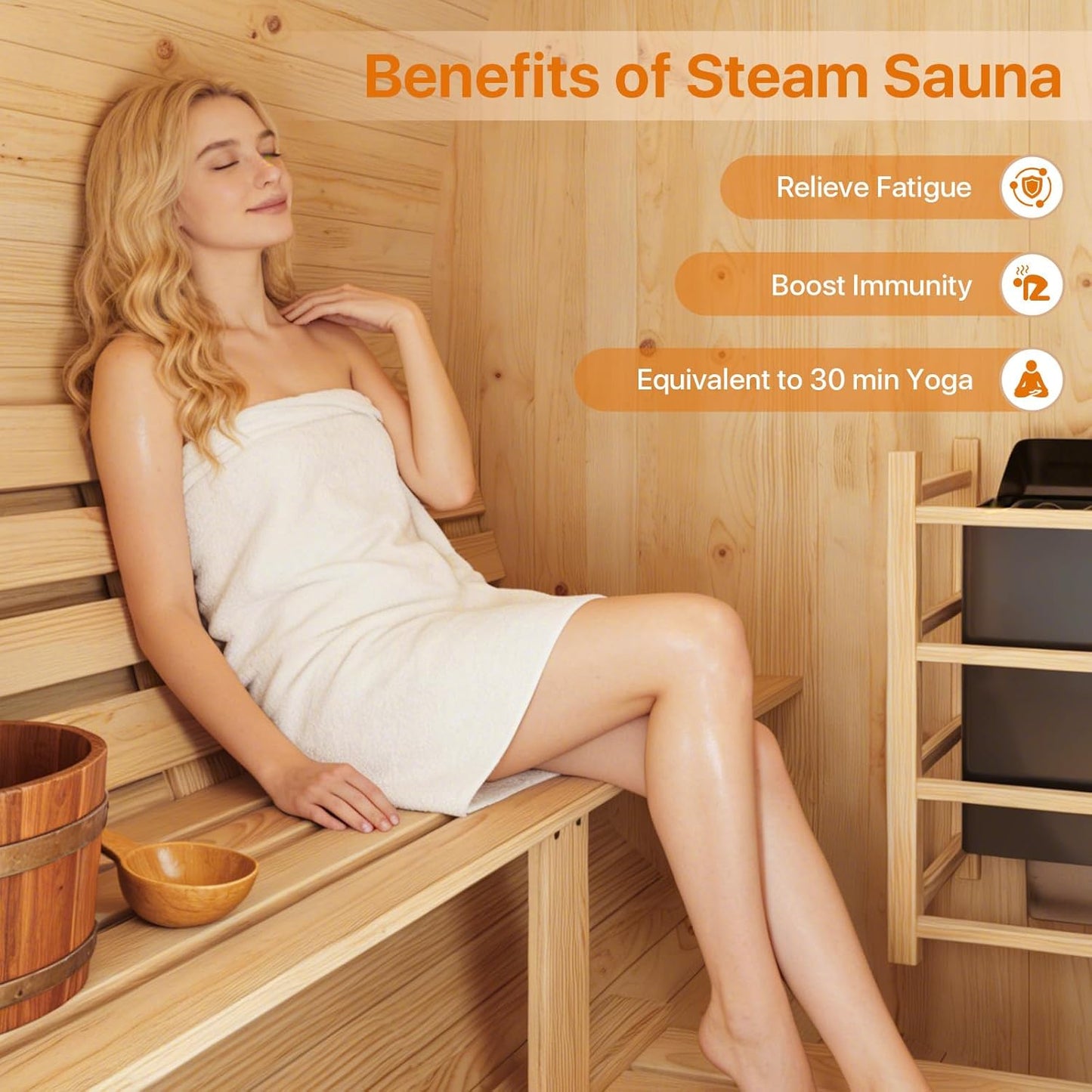 Outdoor Traditional Barrel Sauna | 4-6 Person Wood Sauna, Steam and Wet Sauna with 220V with 6KW Electric Heater, Sauna Stone