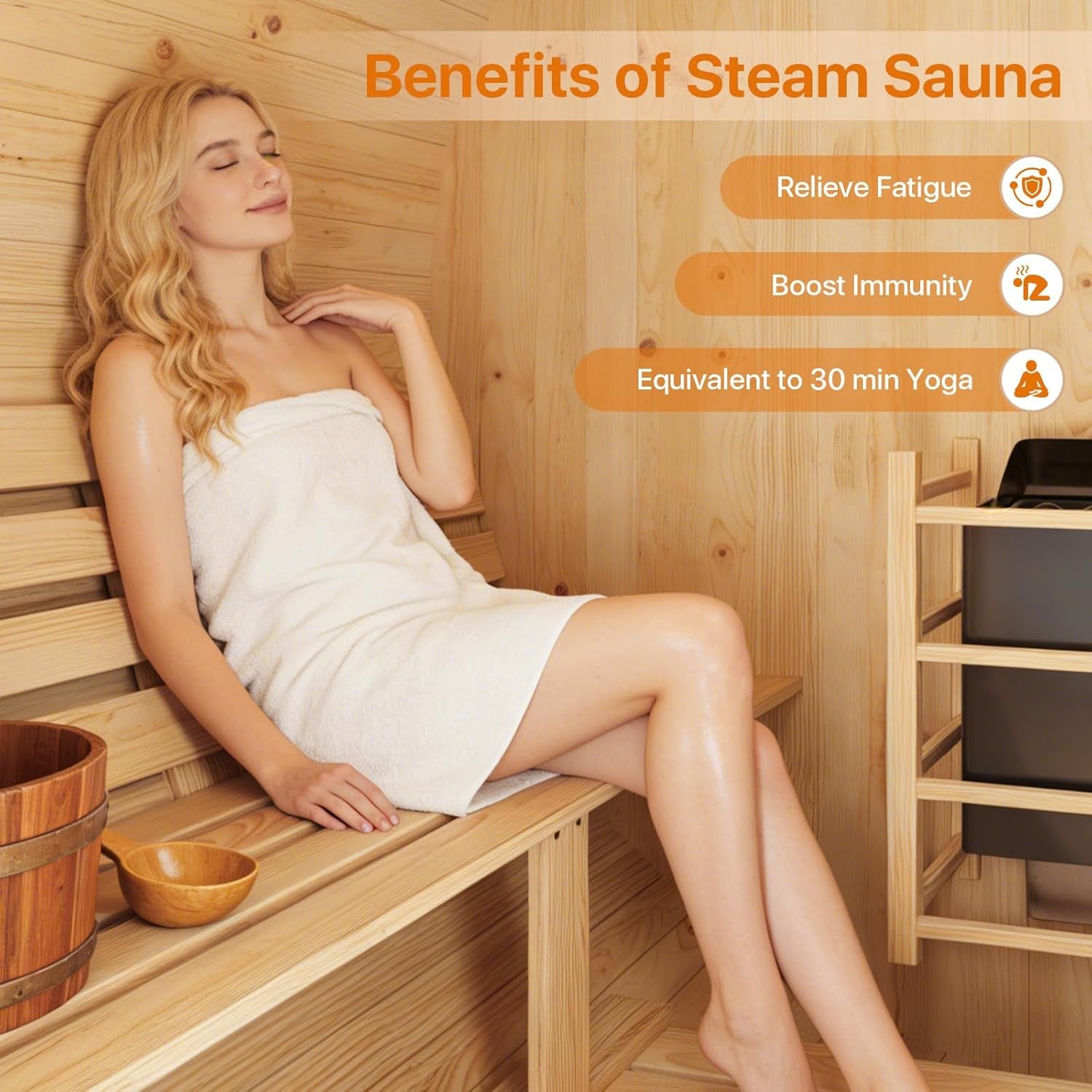 Outdoor Traditional Barrel Sauna | 4-6 Person Wood Sauna, Steam and Wet Sauna with 220V with 6KW Electric Heater, Sauna Stone