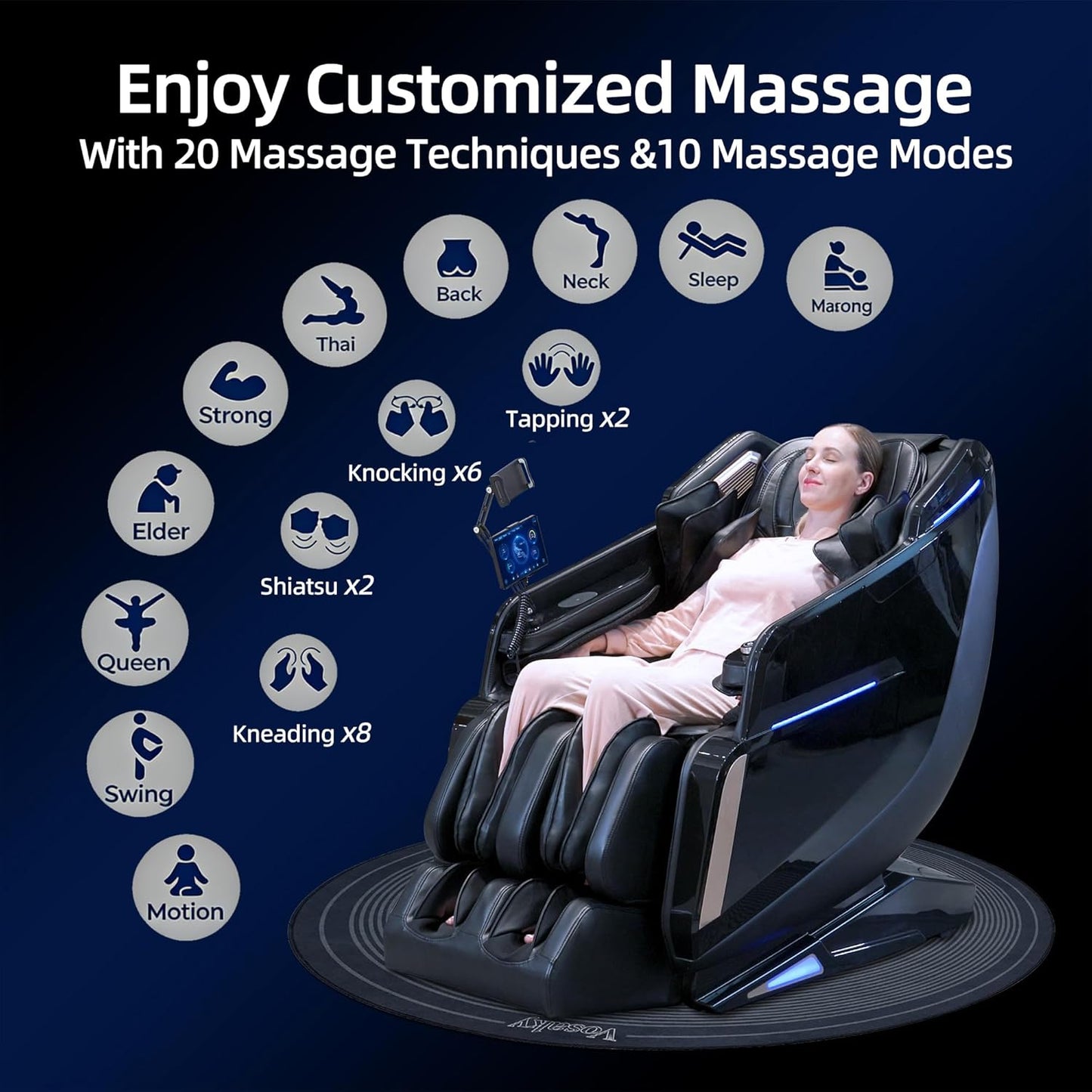 4D Massage Chair Full Body Extended Sl-Track Zero Gravity Shiatsu Recliner | 3 Zero-Gravity Angles,3-Zone Heat,Calf & Foot Rollers,Thai Stretch,10-Program+20-Technique,Ai Voice,Bluetooth,Wireless Charge