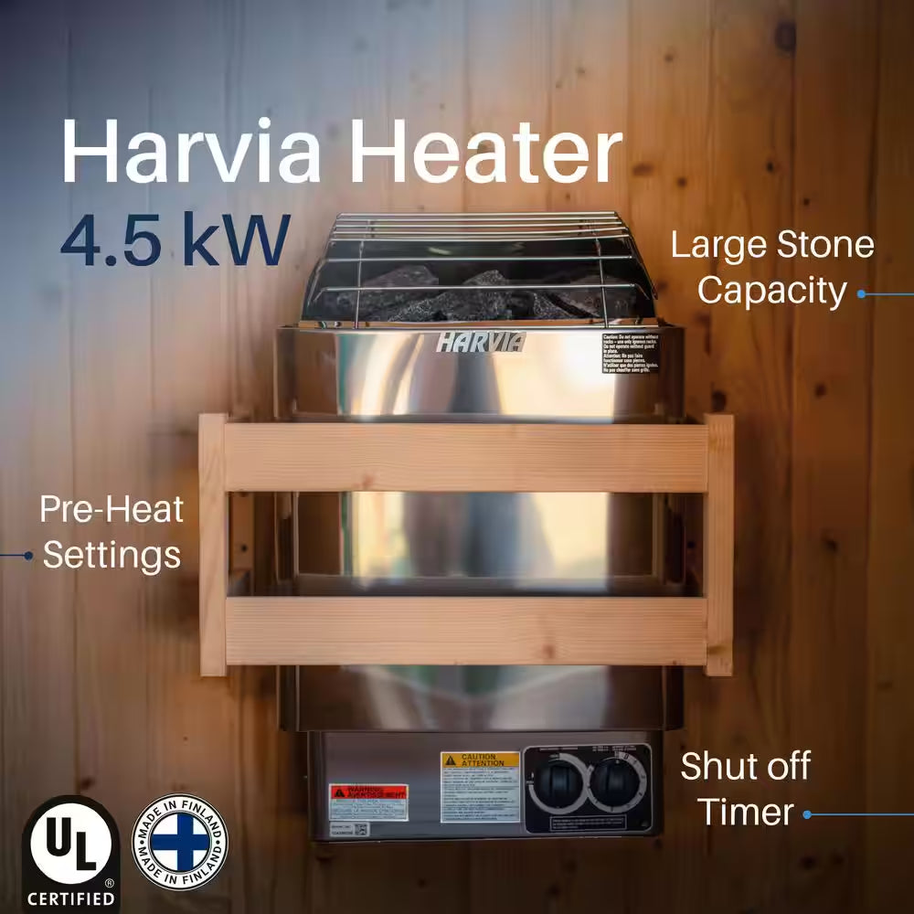 4-Person Electric Heater Outdoor Cedar Barrel Steam Sauna Front Porch Canopy - ETL Certified