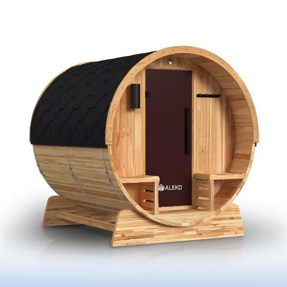 4-Person Electric Heater Outdoor Cedar Barrel Steam Sauna Front Porch Canopy - ETL Certified