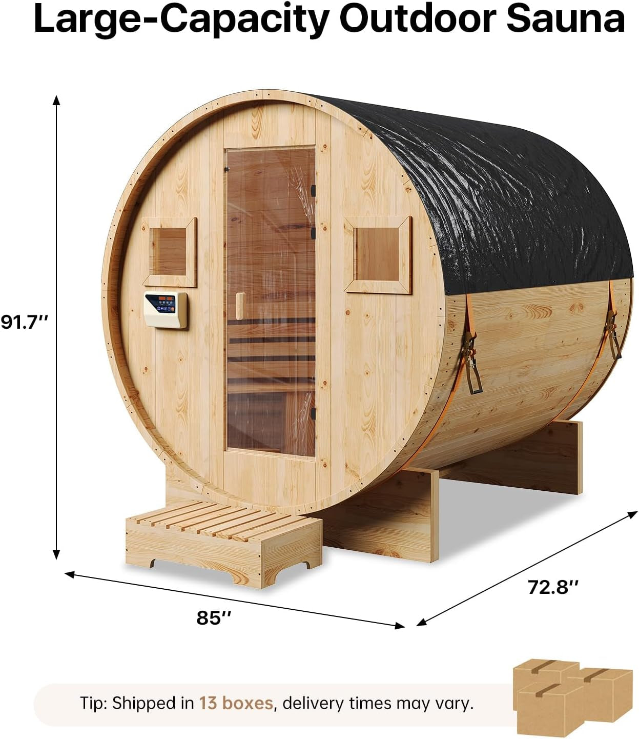 Outdoor Traditional Barrel Sauna | 4-6 Person Wood Sauna, Steam and Wet Sauna with 220V with 6KW Electric Heater, Sauna Stone