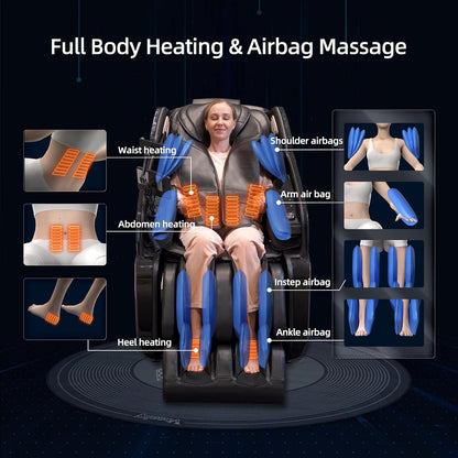 4D Massage Chair Full Body Extended Sl-Track Zero Gravity Shiatsu Recliner | 3 Zero-Gravity Angles,3-Zone Heat,Calf & Foot Rollers,Thai Stretch,10-Program+20-Technique,Ai Voice,Bluetooth,Wireless Charge
