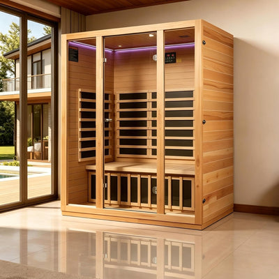 3 Person Far Infrared Sauna for Home, Hemlock Wood, Chromotherapy Lights | Low EMF Infrared Heating, HI-FI Speaker, Reading Light, Ventilation System, Designed for Apartment Wellness