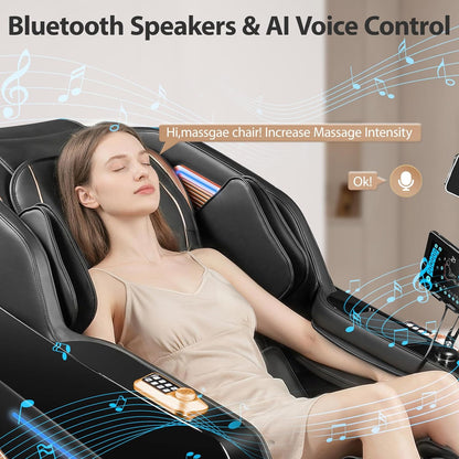 Massage Chair Full Body 4D Zero Gravity Massage Chair Recliner with 57.1" Sl-Track Shiatsu Massage Lumbar Heat 40 Airbags Foot Rollers AI Voice 7" Touchscreen Bluetooth