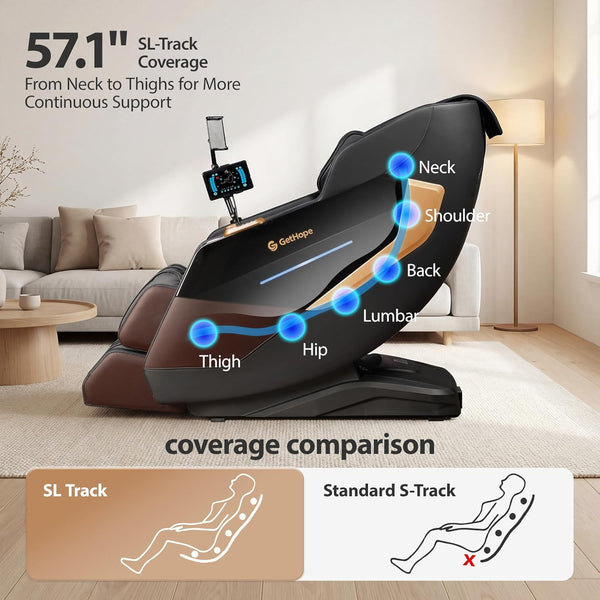 Massage Chair Full Body 4D Zero Gravity Massage Chair Recliner with 57.1" Sl-Track Shiatsu Massage Lumbar Heat 40 Airbags Foot Rollers AI Voice 7" Touchscreen Bluetooth
