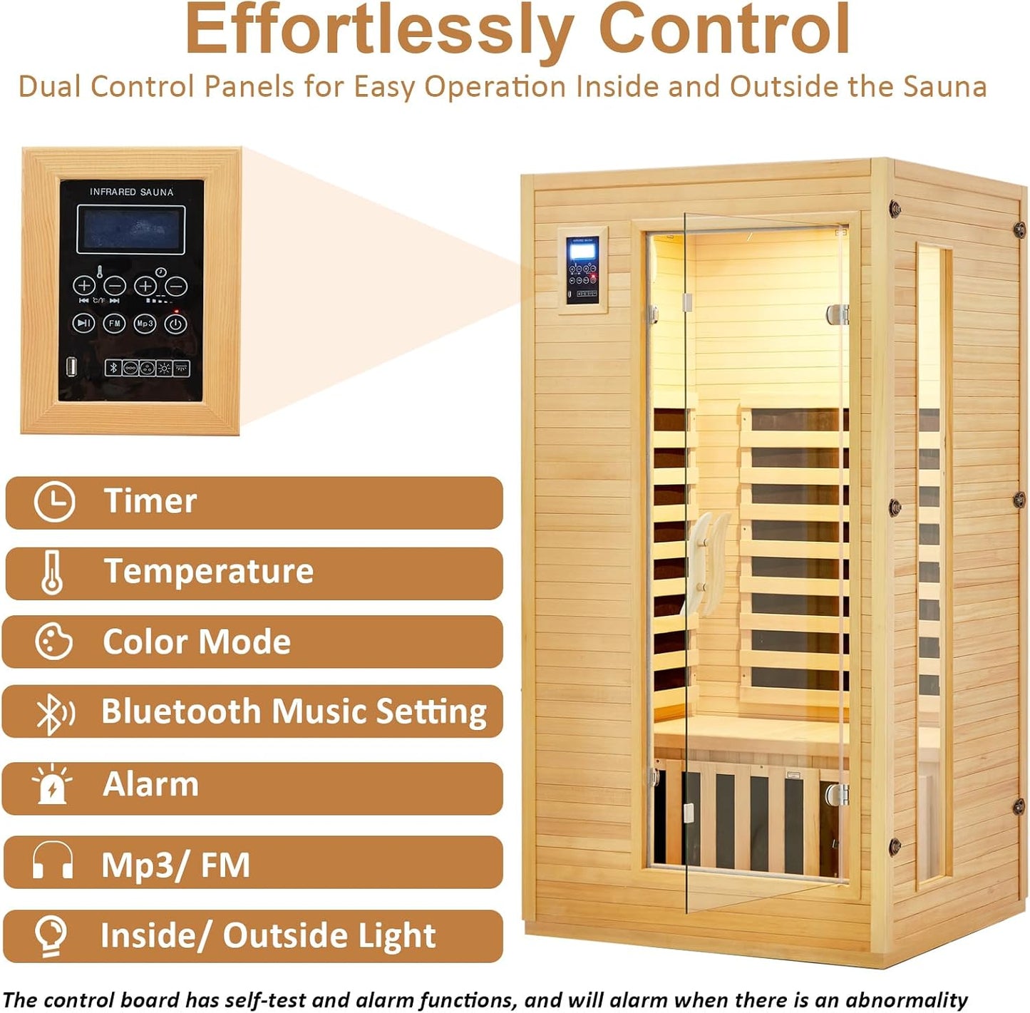 2024 Upgrade 1 to 2 Person Sauna, 6 Heating Plate Infrared Physical Therapy Wooden Dry Steam Sauna, Low EMF, MP3 Auxiliary Connection, Dual Controls inside and outside Fits, Home Spa Day Use