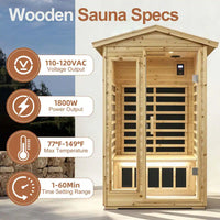 Moray 1-2 Person Outdoor Fir Infrared Sauna with 8 Far-Infrared Carbon Crystal Heaters and Chromotherapy
