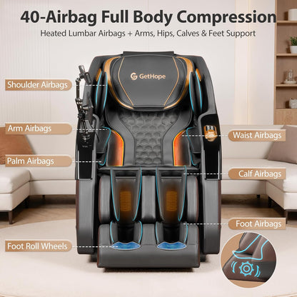 Massage Chair Full Body 4D Zero Gravity Massage Chair Recliner with 57.1" Sl-Track Shiatsu Massage Lumbar Heat 40 Airbags Foot Rollers AI Voice 7" Touchscreen Bluetooth