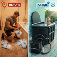 Ice Bath Chiller & Cold Plunge Tub Kit, 1/3HP Cold Plunge Chiller with External Pump & Filter, XXL 148Gal Upgraded Ice Pod, Cold Plunge Tub with Water Chiller for Cold Therapy Recovery — Before & After