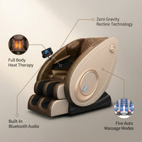 Massage Chair Zero Gravity Full Body with Heating and Bluetooth - Gold — infographic