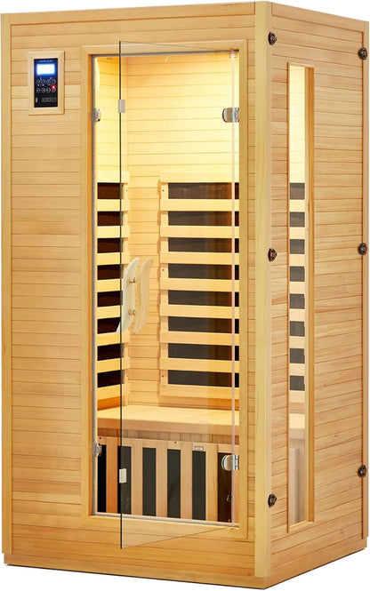 2024 Upgrade 1 to 2 Person Infrared Sauna, Low EMF Infrared Sauna for Home, Indoor Sauna Room, Hemlock Wooden Far Infrared Sauna, Dry Sauna with Bluetooth Speakers, LED Reading and Chromotherapy Lamp