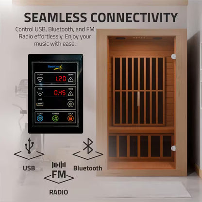 Home Sauna Room 2-Person Indoor Hemlock Wooden Infrared Indoor Sauna Spa with Bluetooth Digital Control Panel