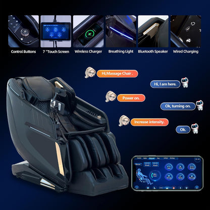 4D Massage Chair Full Body Extended Sl-Track Zero Gravity Shiatsu Recliner | 3 Zero-Gravity Angles,3-Zone Heat,Calf & Foot Rollers,Thai Stretch,10-Program+20-Technique,Ai Voice,Bluetooth,Wireless Charge