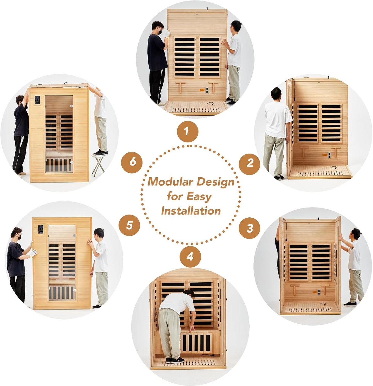 2024 Upgrade 1 to 2 Person Sauna, 6 Heating Plate Infrared Physical Therapy Wooden Dry Steam Sauna, Low EMF, MP3 Auxiliary Connection, Dual Controls inside and outside Fits, Home Spa Day Use
