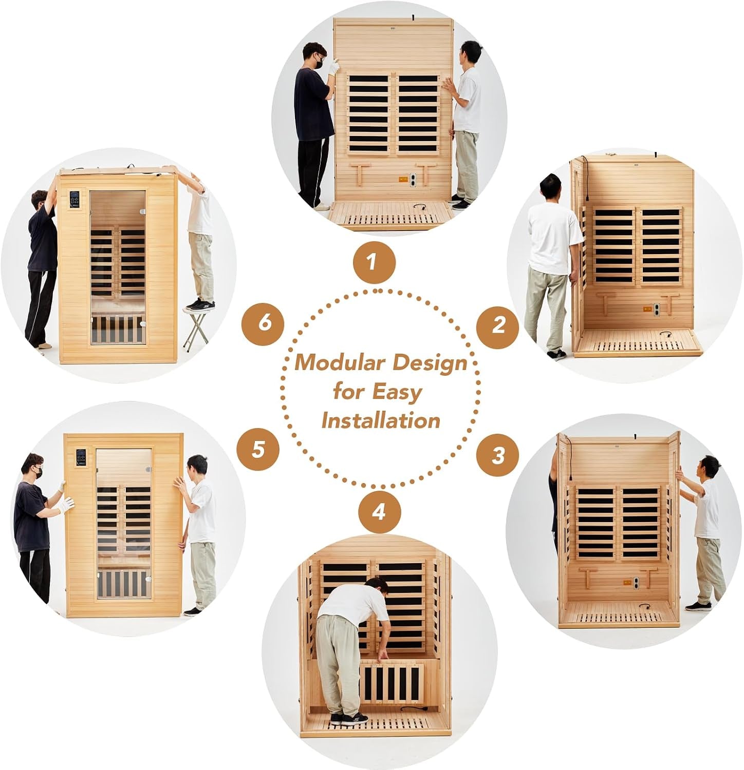 2024 Upgrade 1 to 2 Person Sauna, 6 Heating Plate Infrared Physical Therapy Wooden Dry Steam Sauna, Low EMF, MP3 Auxiliary Connection, Dual Controls inside and outside Fits, Home Spa Day Use
