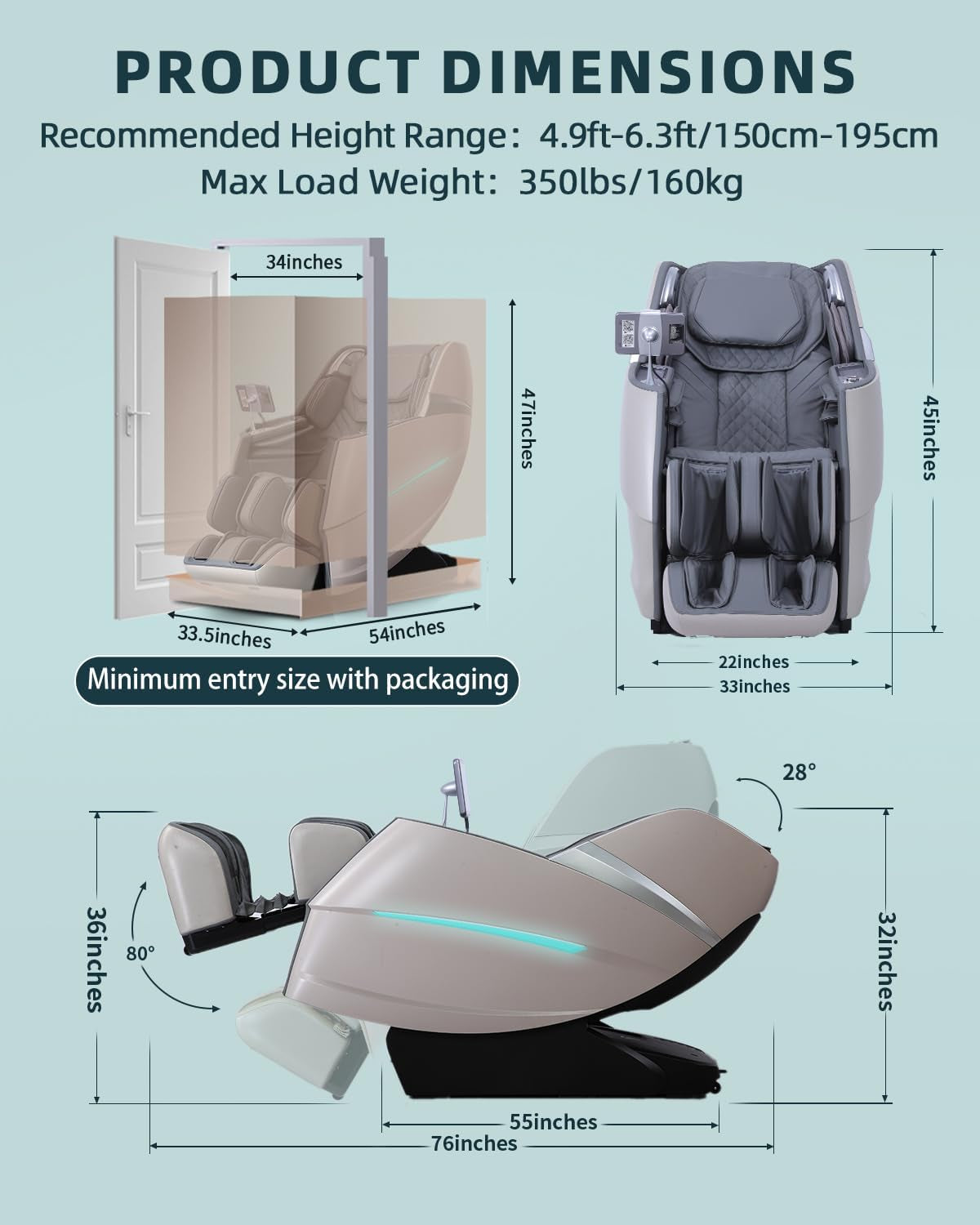 Massage Chair 4D Full Body Zero Gravity 55" Long Sl-Track,Grey | 20 Auto Modes,40 Airbags,Back Heat,Body Scan,Calf & Foot Roller,Hd Touchscreen,App Control,Bluetooth Speaker for Home Office