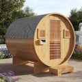 Outdoor Traditional Barrel Sauna | 4-6 Person Wood Sauna, Steam and Wet Sauna with 220V with 6KW Electric Heater, Sauna Stone