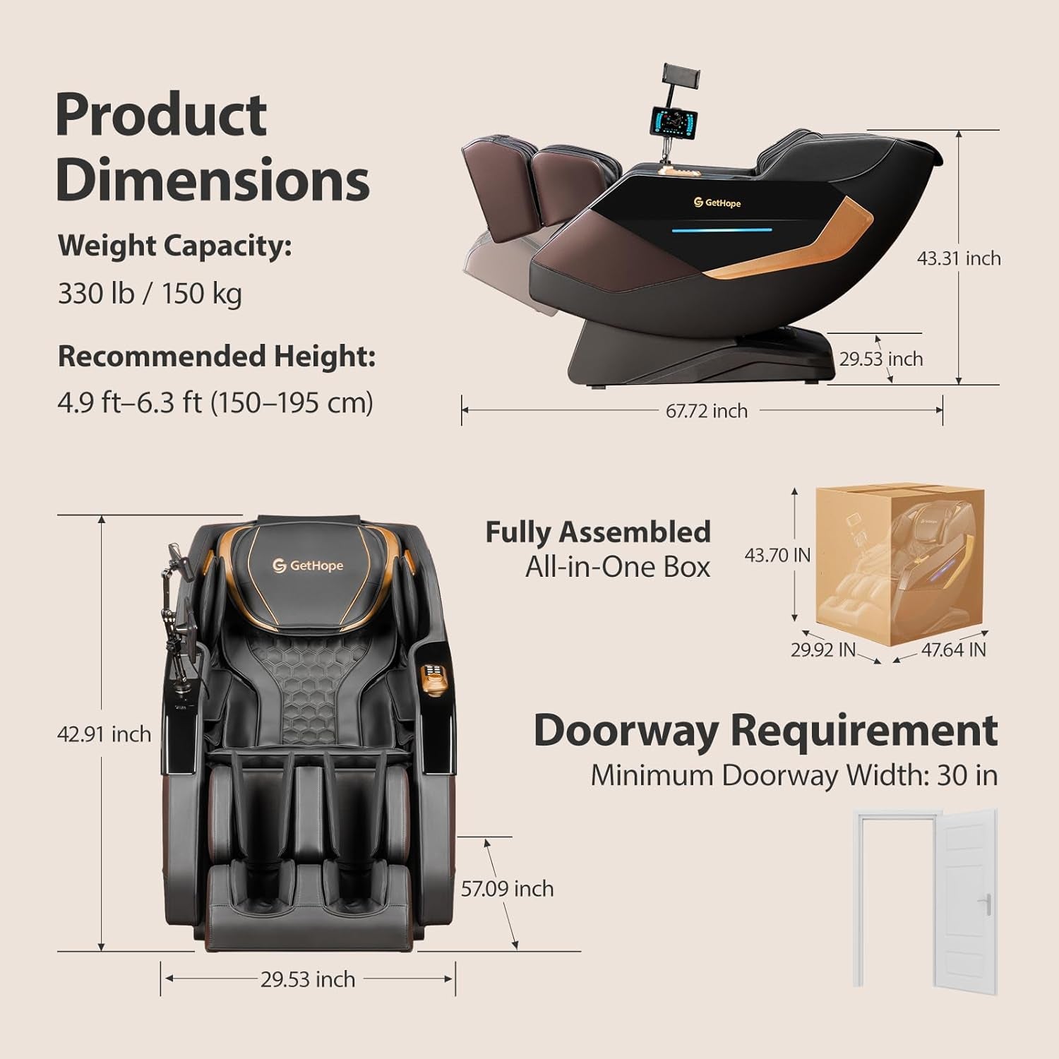 Massage Chair Full Body 4D Zero Gravity Massage Chair Recliner with 57.1" Sl-Track Shiatsu Massage Lumbar Heat 40 Airbags Foot Rollers AI Voice 7" Touchscreen Bluetooth