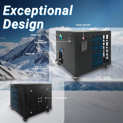 Ice Bath Water Chiller for Cold Plunge Tubs, 1HP Upgraded Cold Plunge Chiller & Hot Water Heater - 37.4° to 107.6°F- 110V Cooling Chiller Ideal for Ice Bath Cold Therapy Recovery