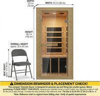Home Sauna, 32.3"W X 27.2"D X 59"H Canadian Hemlock Wood Far Infrared, 1-Person Mini Home Sauna– 140°F Max, with Bluetooth, Digital Controller, Tempered Glass for Home Relaxation,Home Gym Gift
