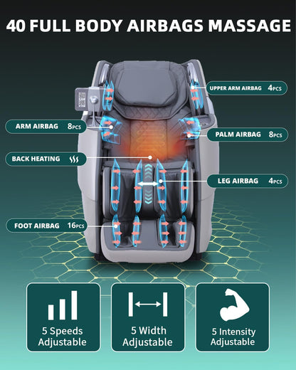 Massage Chair 4D Full Body Zero Gravity 55" Long Sl-Track,Grey | 20 Auto Modes,40 Airbags,Back Heat,Body Scan,Calf & Foot Roller,Hd Touchscreen,App Control,Bluetooth Speaker for Home Office