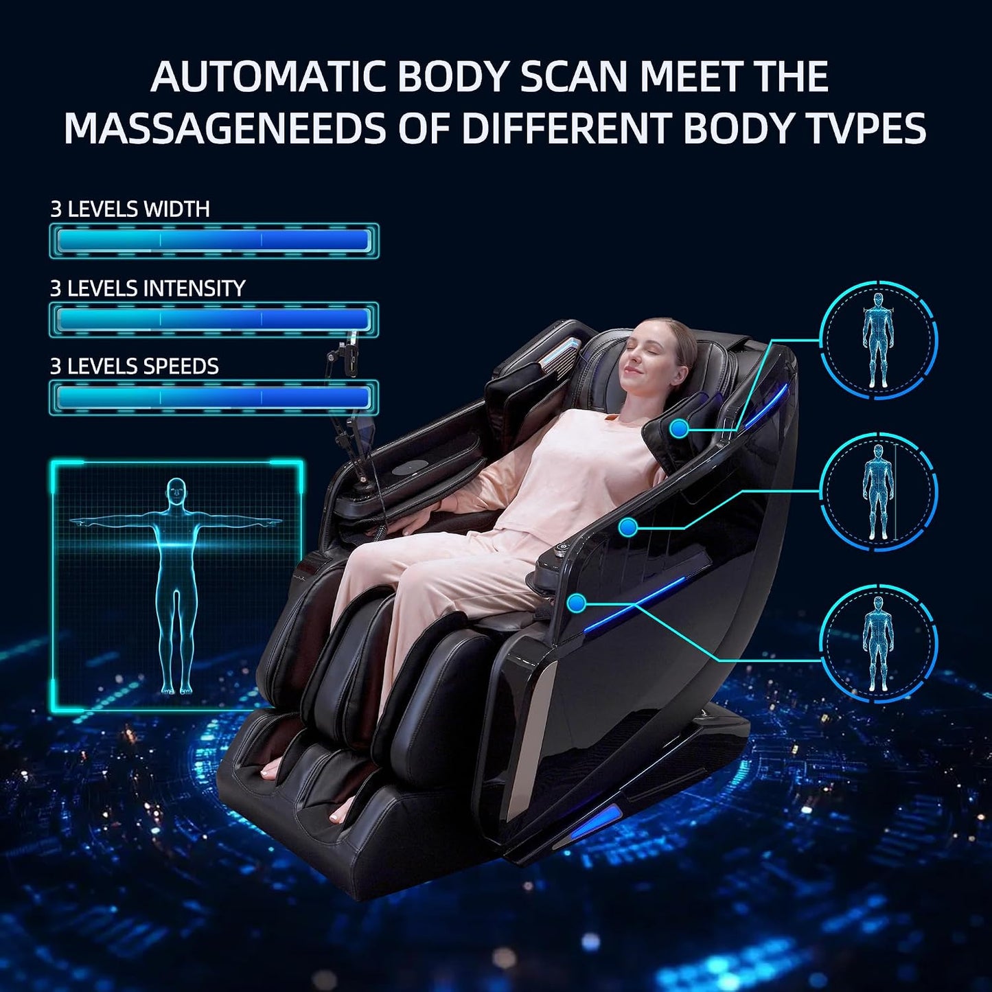 4D Massage Chair Full Body Extended Sl-Track Zero Gravity Shiatsu Recliner | 3 Zero-Gravity Angles,3-Zone Heat,Calf & Foot Rollers,Thai Stretch,10-Program+20-Technique,Ai Voice,Bluetooth,Wireless Charge