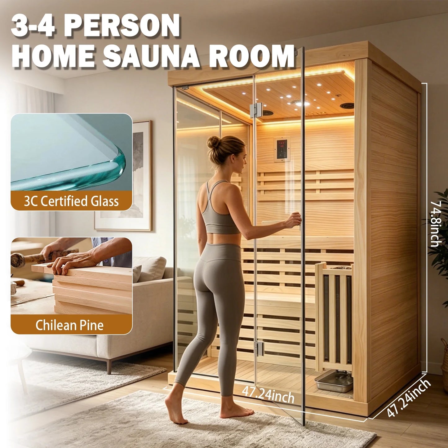 Traditional Steam Sauna,3000W 2-3 Person Indoor Sauna with LED Lights, Waterproof Speakers for Home,Living Room