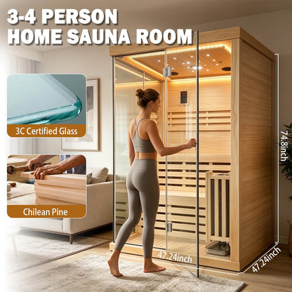 Traditional Steam Sauna,3000W 2-3 Person Indoor Sauna with LED Lights, Waterproof Speakers for Home,Living Room
